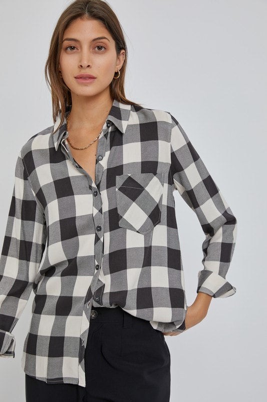 Curvy Cream Gingham Classic Flannel Shirt | The Indigo Owl, LLC